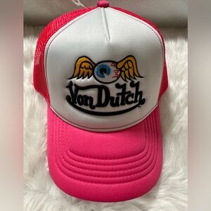 NWT Von Dutch flying eyeball pink trucker hat